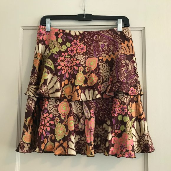 Trina Turk | Floral Tiered Silk Skirt - Picture 1 of 9